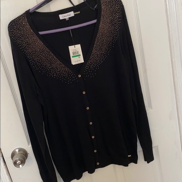 Calvin Klein Gold Studded Cardigan- Black - Picture 1 of 4